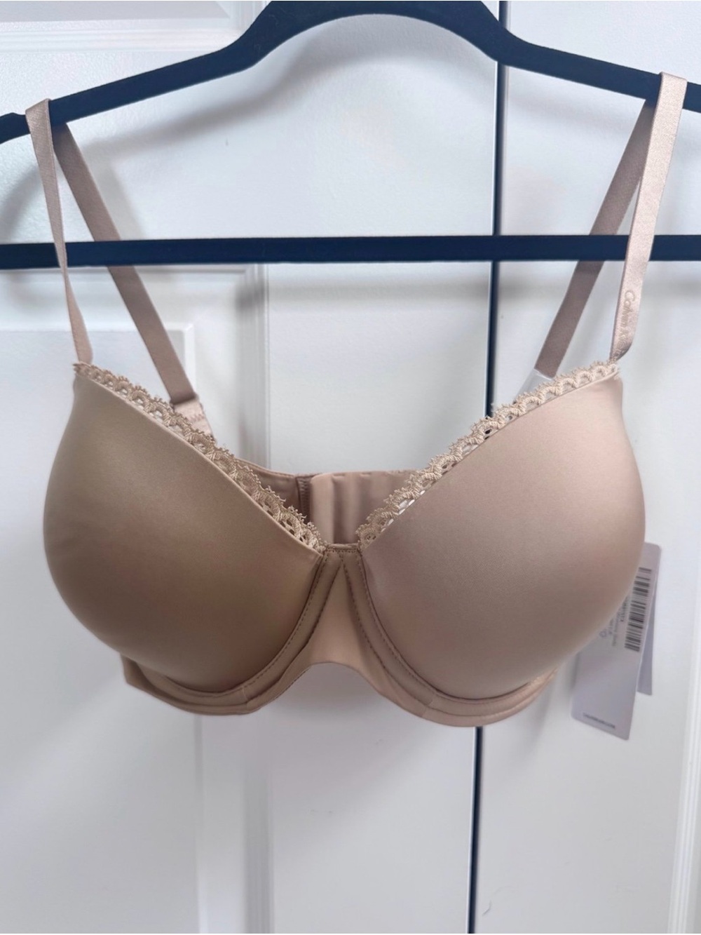 Calvin Klein Beige Smooth Molded Underwire Bra with Lace Trim